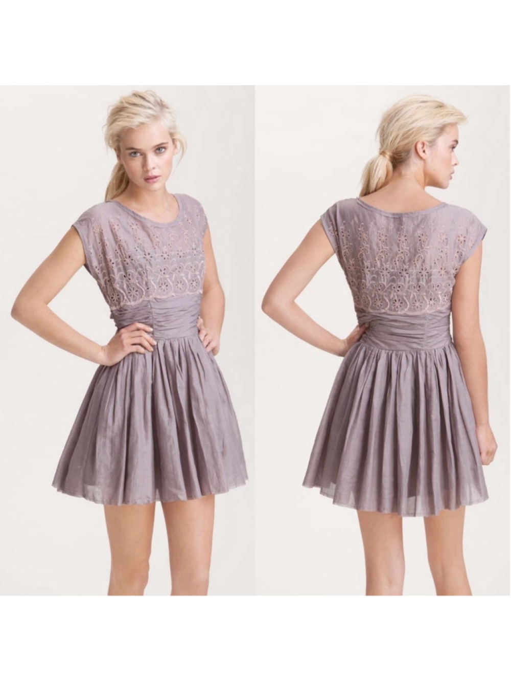 Free People Rose Garden Mini Eyelet Lace Mauve sz 6